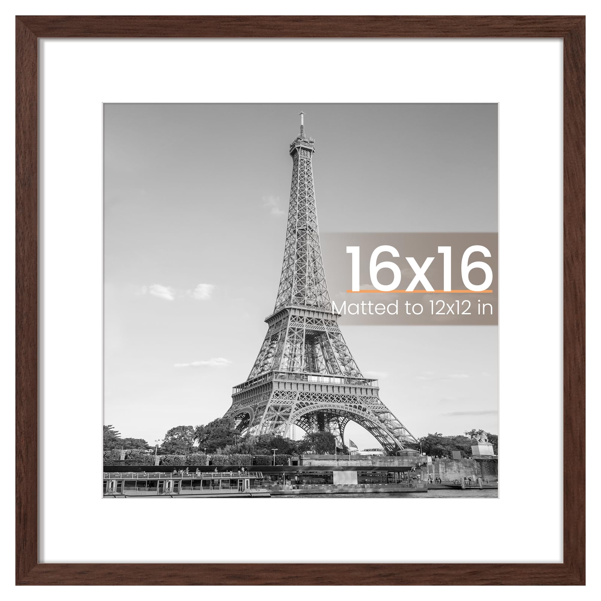 upsimples 16x16 Picture Frame, Wall Decor Photo Frames, Brown 1 Pack | 12x12 Square Frame with Mat for Gallery Wall, Family,Baby,Dog,Dorm,Christmas