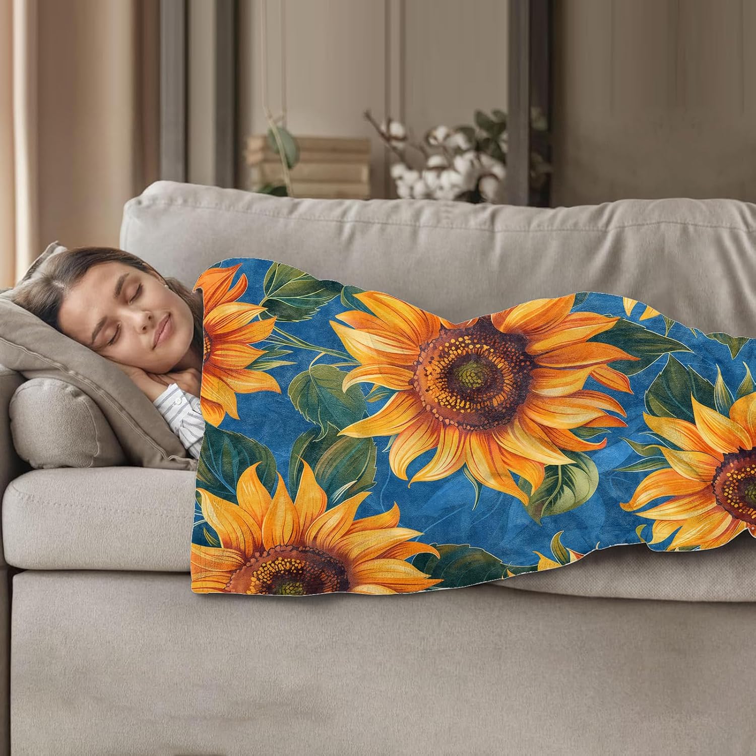 Sunflower Throw Blanket 50"x60", Sunflower Field Theme Blankets for Living Room Couch, Home Decor, Soft Flannel Sunflower Gifts for Adults and Women