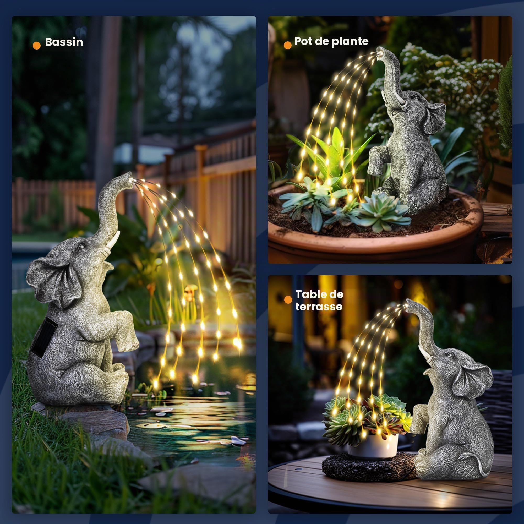 GIGALUMI Statue d'éléphant améliorée - Décoration de Jardin - Figurine d'éléphant à énergie Solaire - Cadeau pour Maman, Cadeau d'anniversaire pour Femme, décoration d'éléphant pour terrasse (27 cm)