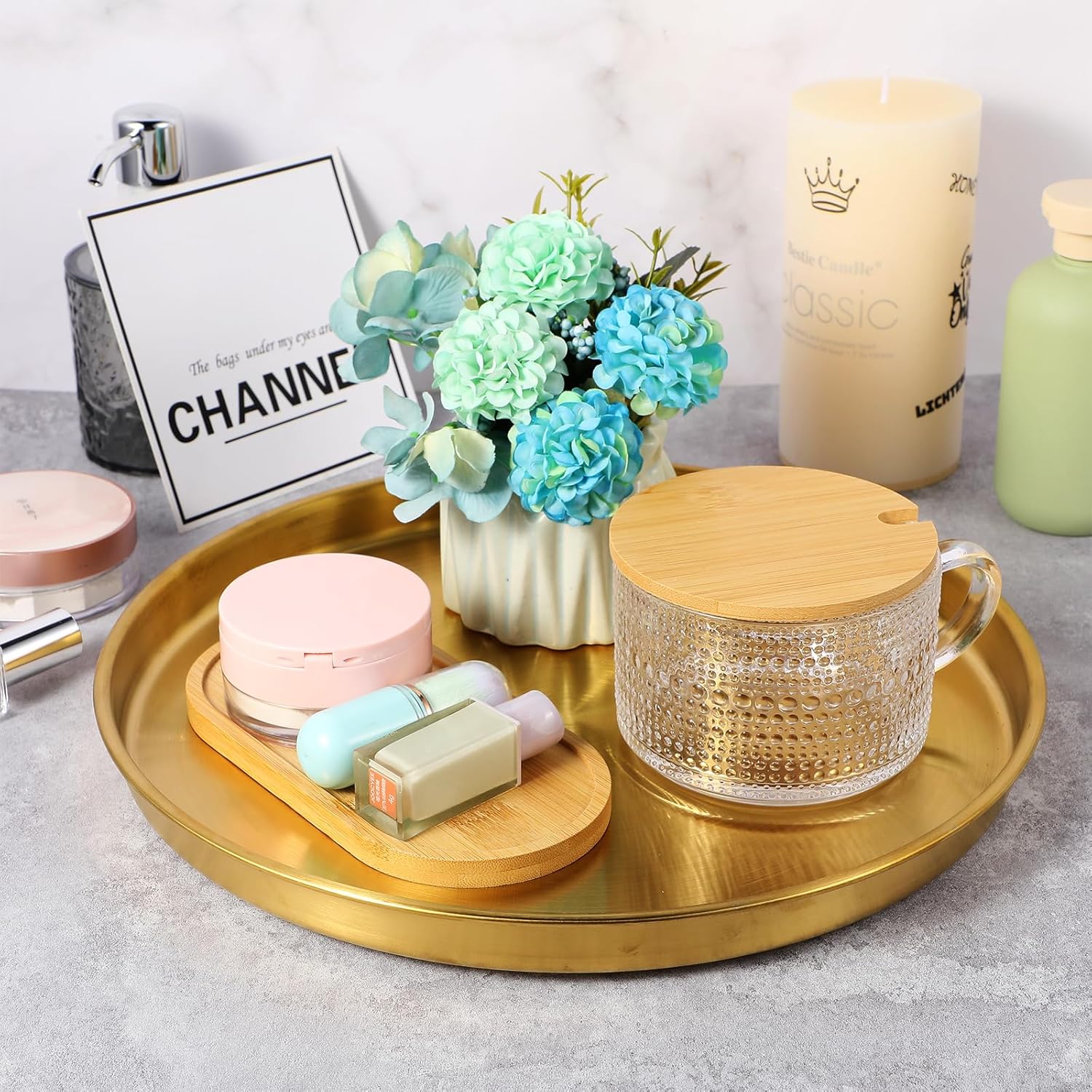 3 Pieces Round Serving Tray Stainless Steel Round Coffee Table Tray Circle Decorative Tray Decorative Vanity Tray Jewelry Makeup Organizer for Bathroom Candle Perfume