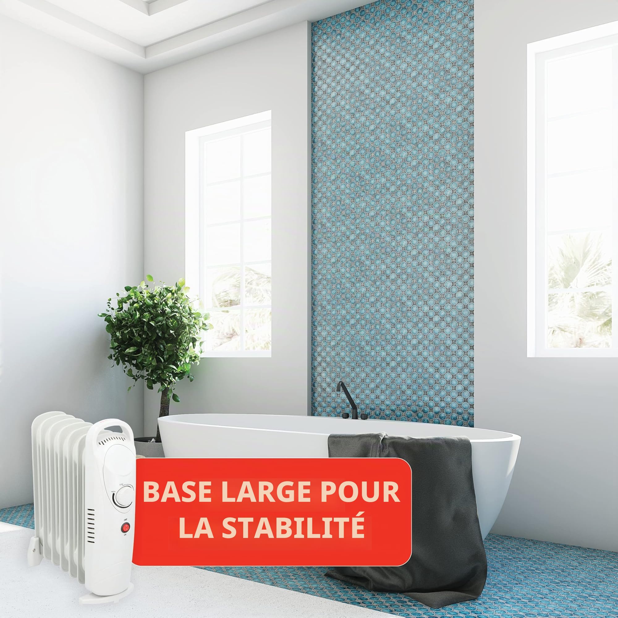 alpina Radiateur Bain d'huile – Chauffage Huile Électrique 850W avec Thermostat Réglable – Protection Contre la Surchauffe – Radiateur Compact avec Poignée et Large Base – 7 Ailette