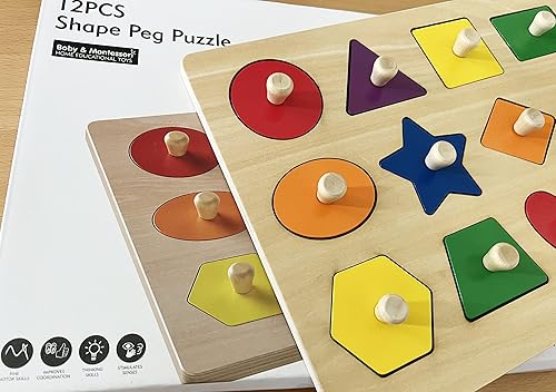 Vista 7 de Dailyfunn Juguete Montessori Rompecabezas de Formas con Clavijas para Bebés de 12-18-24 Meses con Perilla para Infantes-Niños Pequeños de 1-3