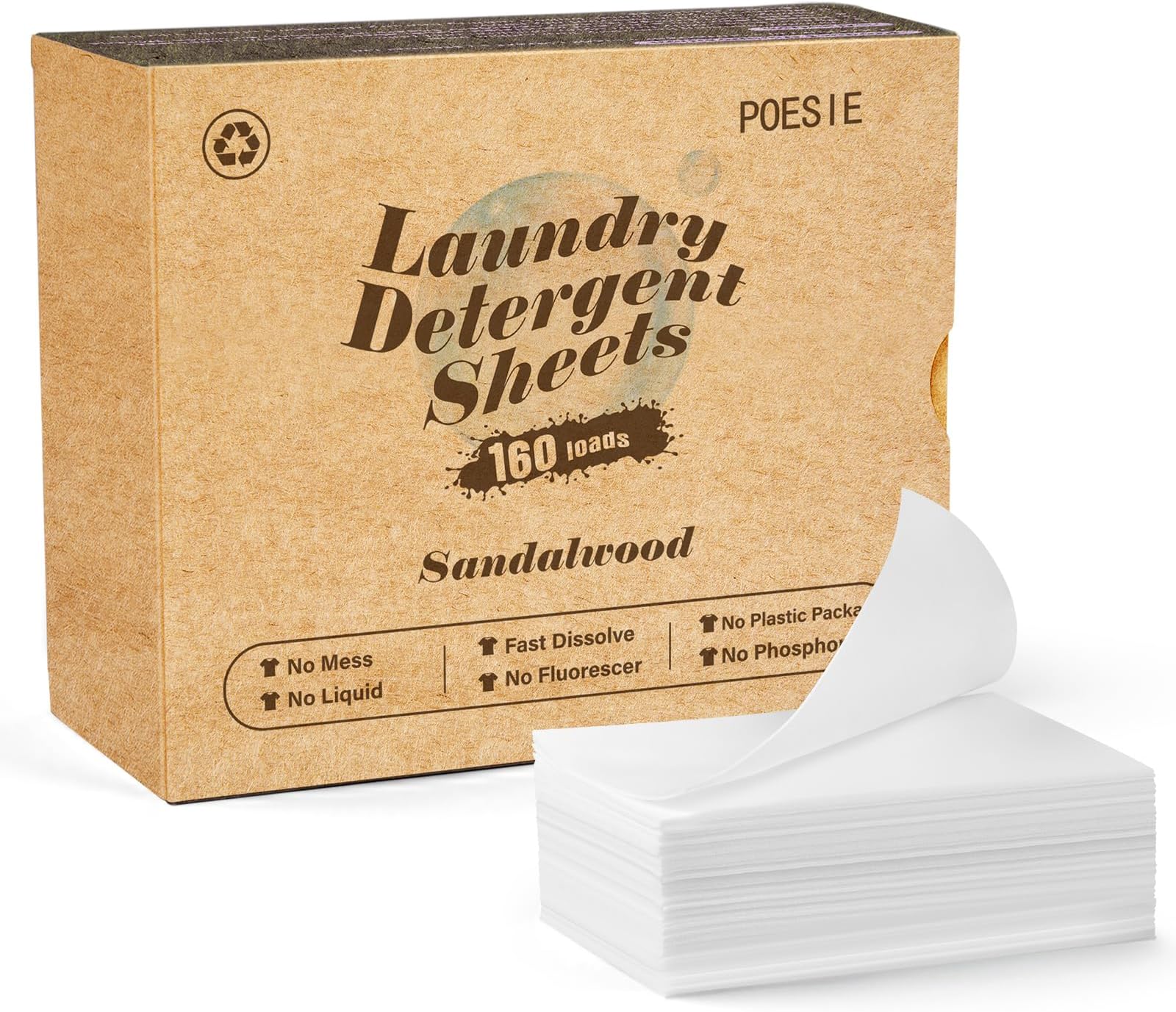 Laundry Detergent Sheet Sandalwood Scent 160 Sheets Non Plastic Washing Sheets Detergent Travel Laundry Kit No waste Portable Soap Sheet for Machine Wash & Hand Wash