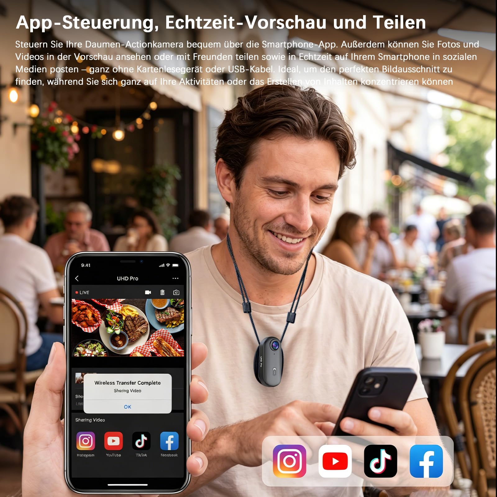 FHD 1080P Wasserdicht Mini Kamera Thumb Action Cam, Freisprechen Tragbar Body Cam POV Kamera with Halterung für Fahrrad und Helm, Live Übertragung Vlog Kamera with Magnet Schlüsselband for Vlogging
