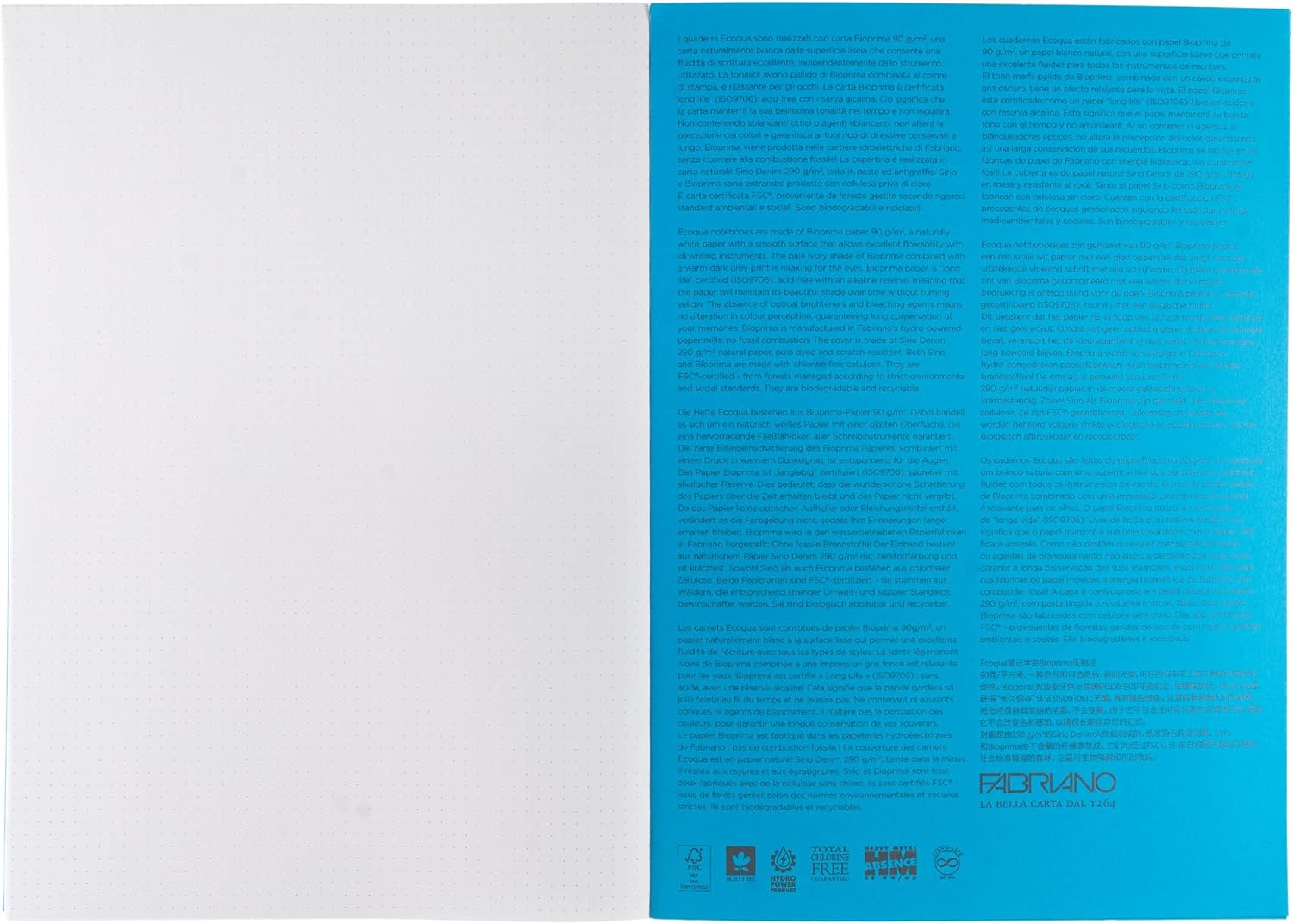 Fabriano Ecoqua Plus Glue-Bound Notebook, 8.3" x 11.7", A4, Dotted, Turquoise