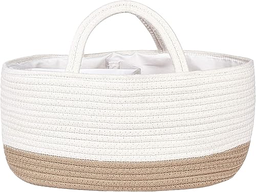 Mila Millie Pañalero grande de cuerda de algodón para bebé, organizador de almacenamiento para artículos esenciales de guardería, bolsa portátil