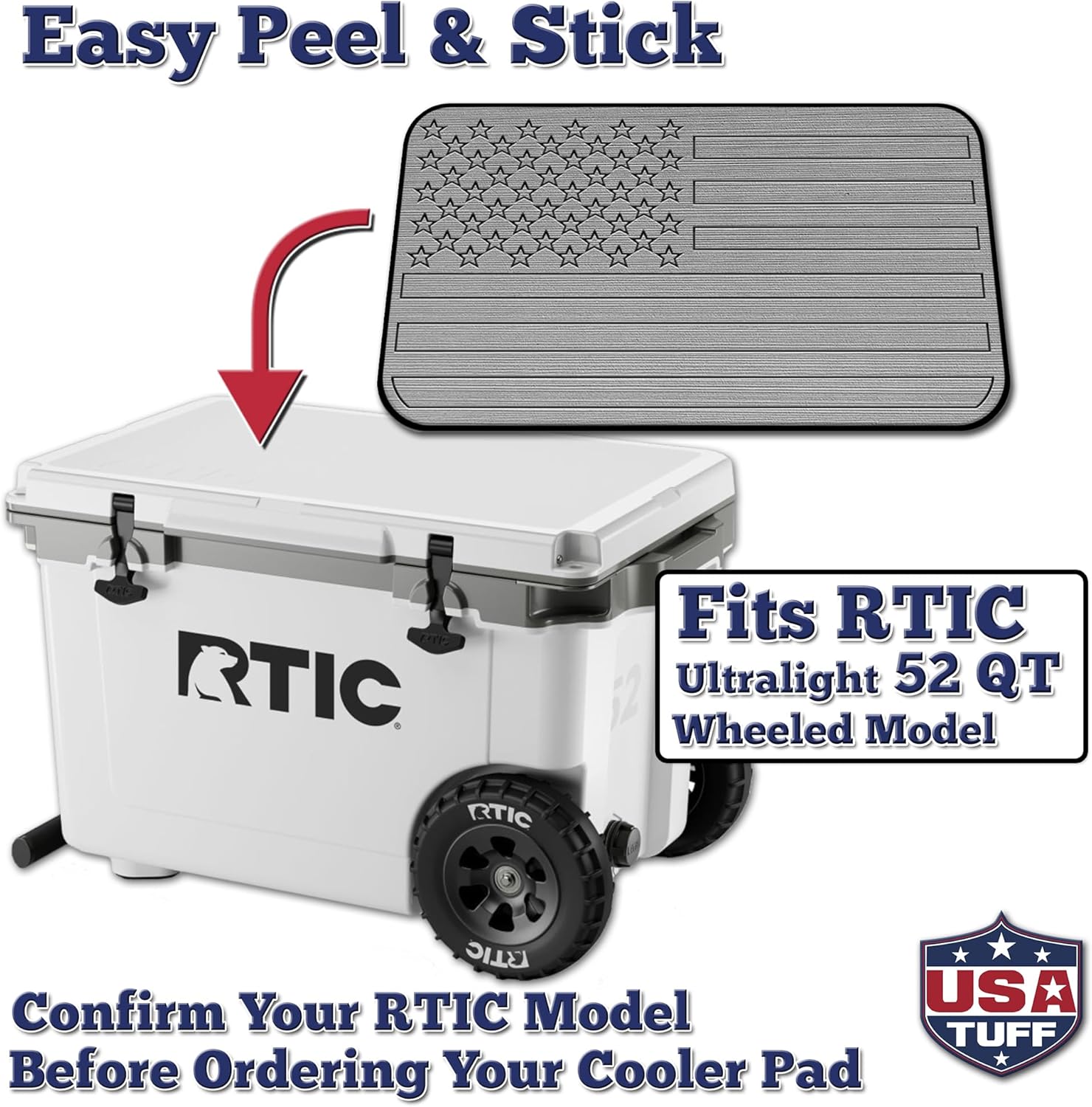 USATuff SeaDek EVA Mat Cooler Pad fits RTIC | Peel & Stick Application | Non Slip Comfort Accessories - US Flag Design (StormGray-Black)