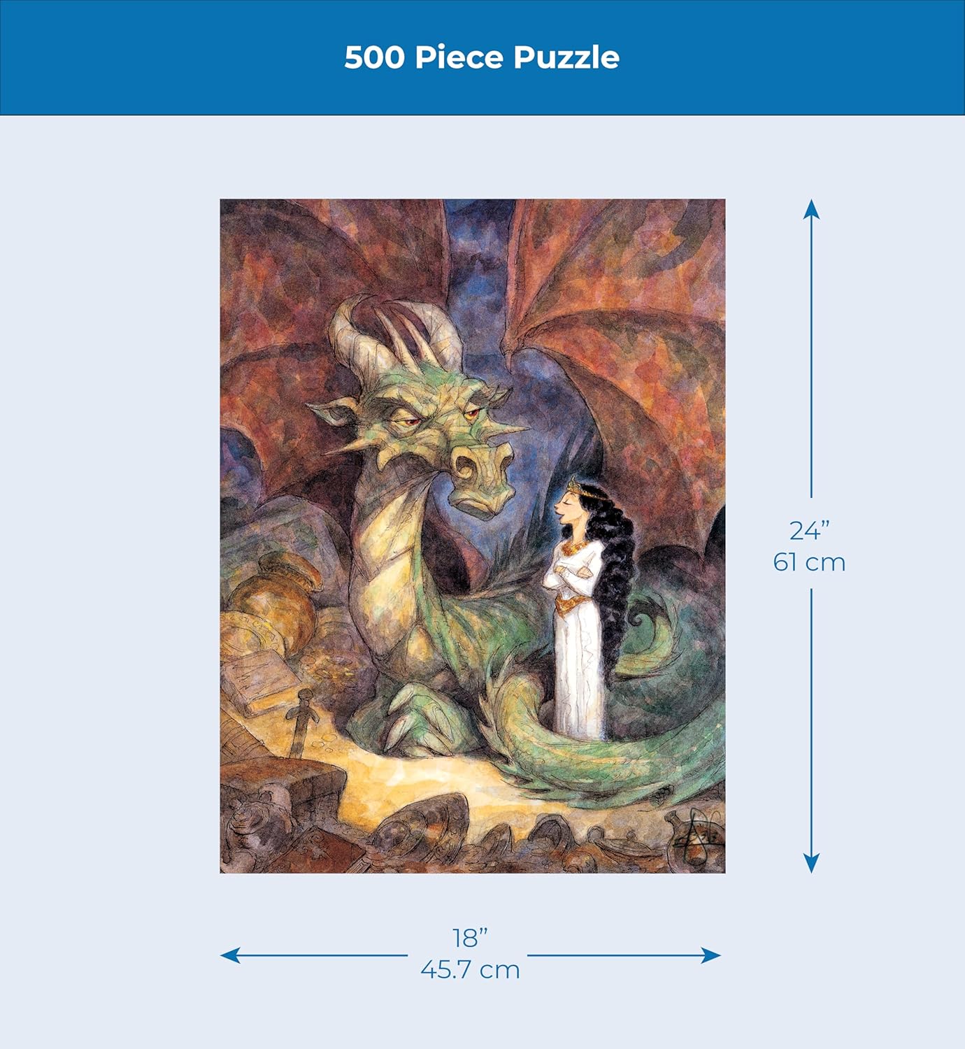 New York Puzzle Company - Peter de Sève Chat with a Dragon - 500 Piece Jigsaw Puzzle for Family Game Nights by Peter de Sève