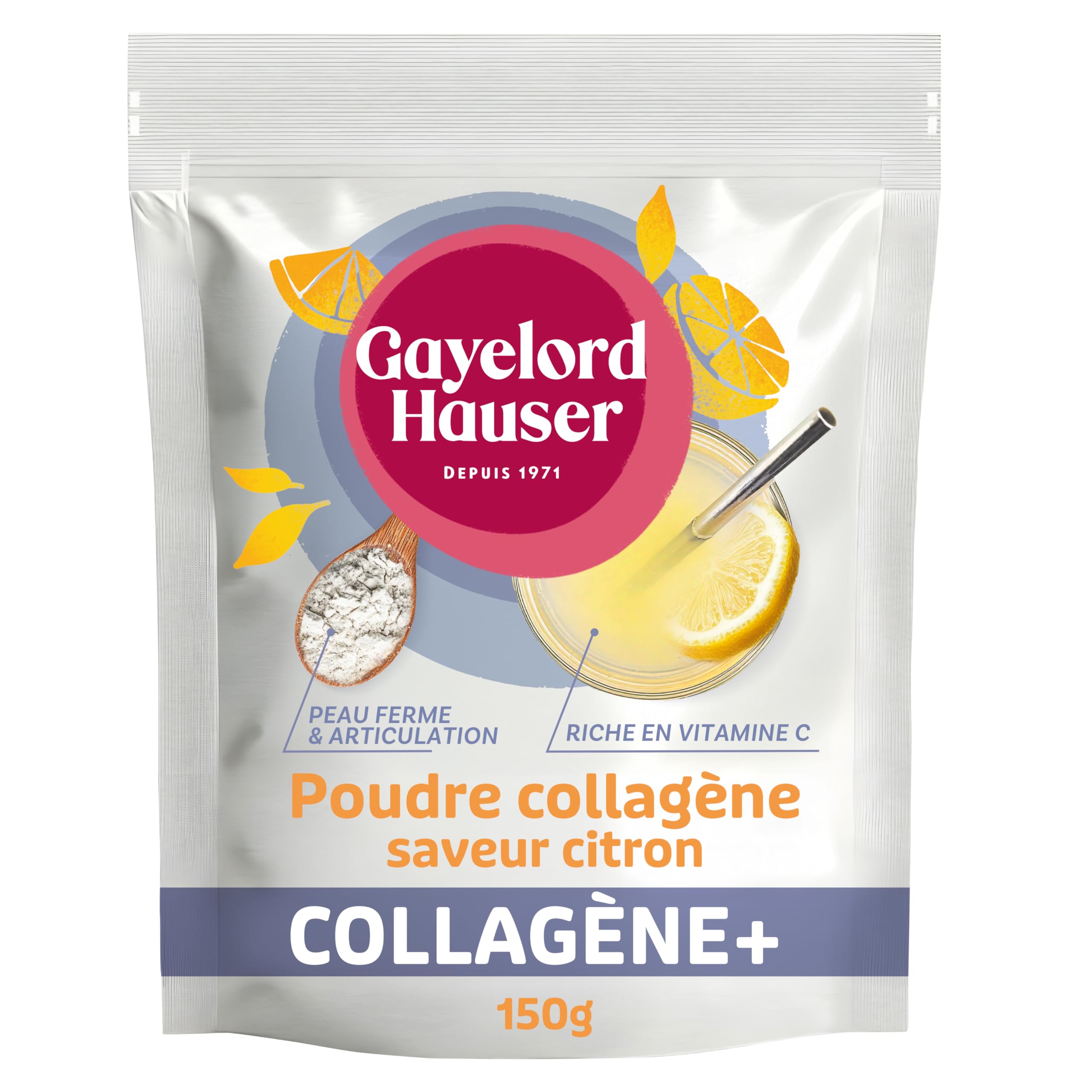 GAYELORD HAUSER - Collagène Marin Hydrolysé en Poudre - Complément Alimentaire - Saveur Citron - Enrichi en Vitamine C - Peau et Articulations - 150g