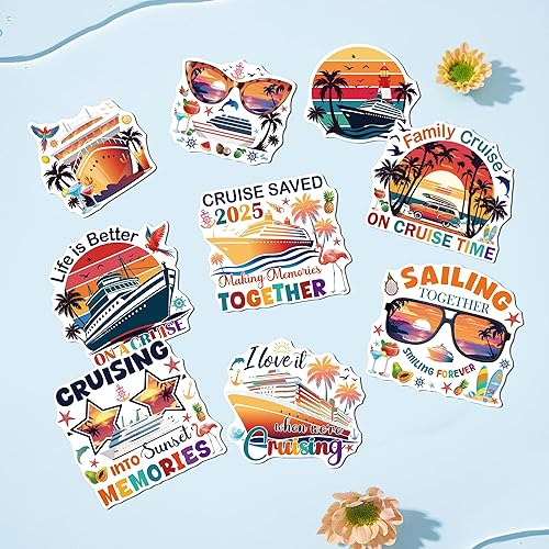 Miniatura 7 de Decoraciones magnéticas para puerta de crucero, 9 imanes para puerta de crucero familiar 2025 con diseño retro de vacaciones tropicales, divertidos