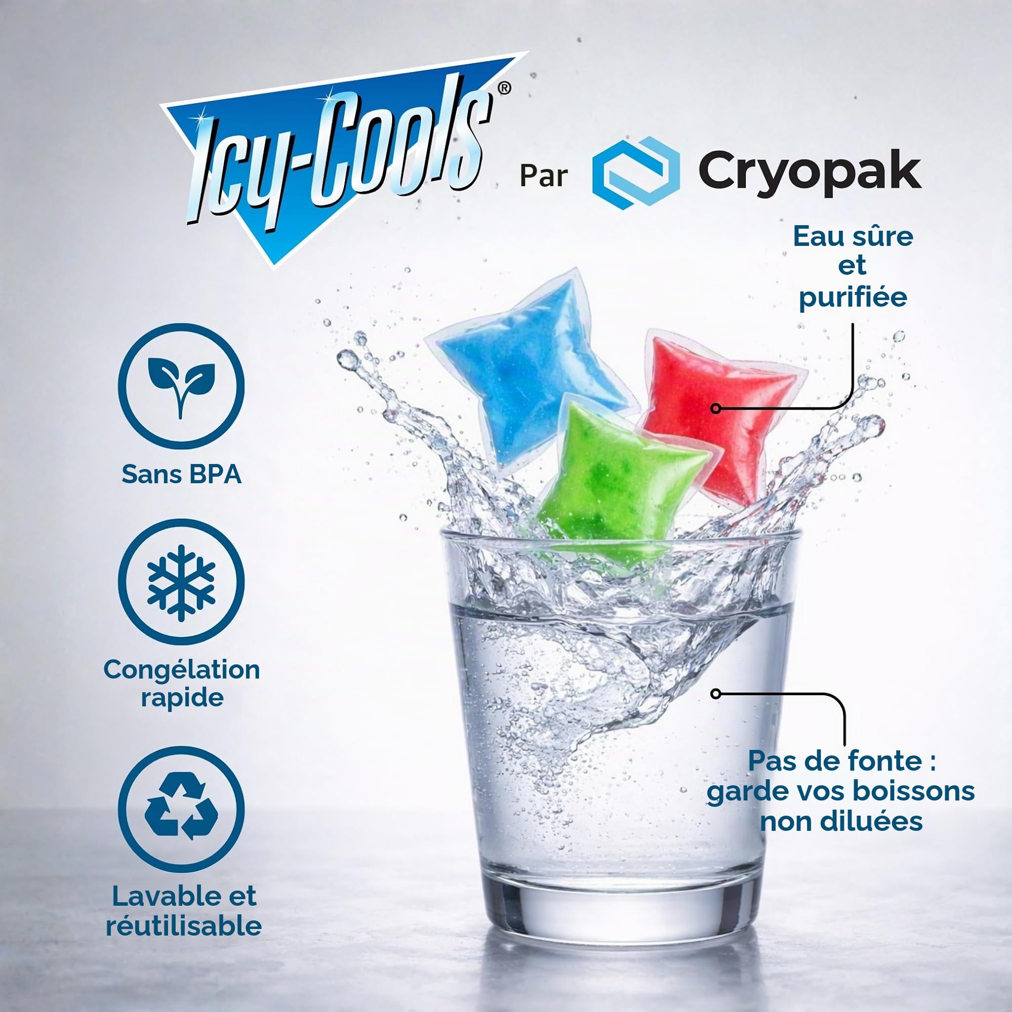 ICY-COOLS Glaçons Réutilisables pour Boissons, Glacières et Boîtes à Déjeuner – 135 pièces au total (3 lots de 45), Alternative propre et non fondante aux bacs à glaçons pour congélateur
