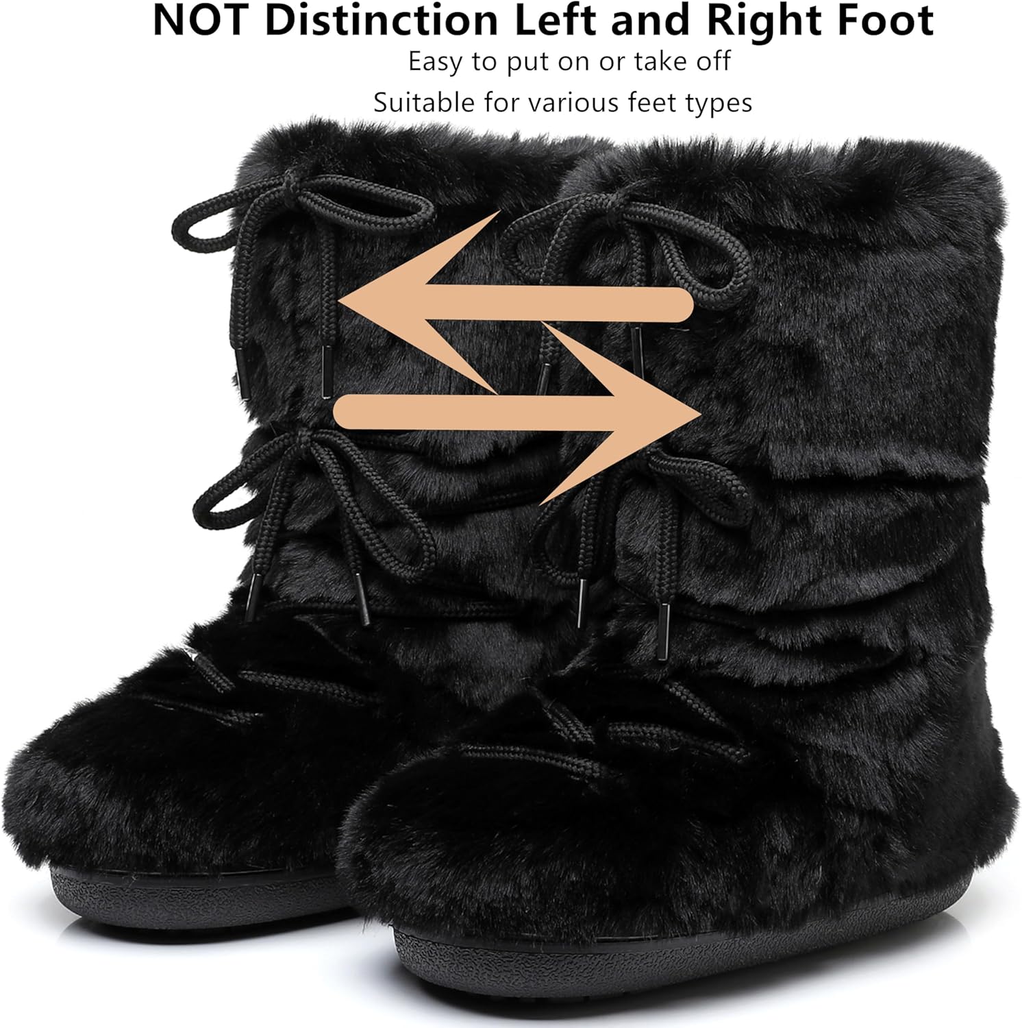 Winter Boots for Women, Furry Fuzzy Fluffy Faux Fur Snow Boots with Fur Lined Non-Slip Outsole Black White Pink Boots