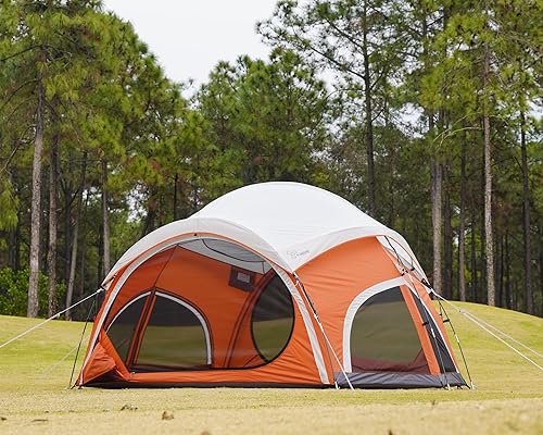 Miniatura 2 de Vidalido Tienda de campaña para 3 a 4 personas con 2 puertas, 2 grandes ventanas de malla familiar, tienda de campaña de glamping portátil Naranja