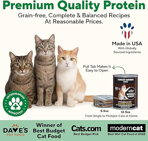 Miniatura 2 de Dave's Pet Food Alimento húmedo para gatos sin granos (Turquía), hecho en Estados Unidos, naturalmente saludable, alimentos enlatados para gatos,