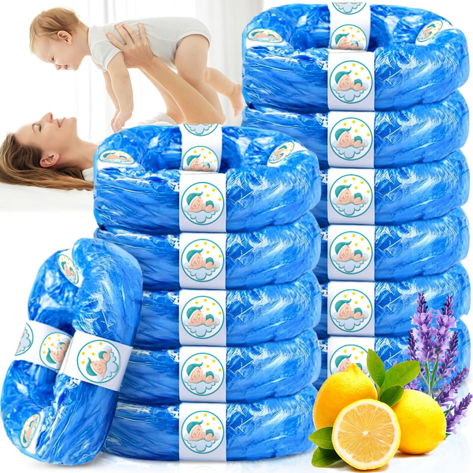 12 Pièces Recharge Poubelle a Couche 4,5m, Sac Poubelle Couche Grande Capacité l'environnement, Résistant à la Déchirure, Antibactérien, Anti-odeurs,Compatible avec tous les types de recharges