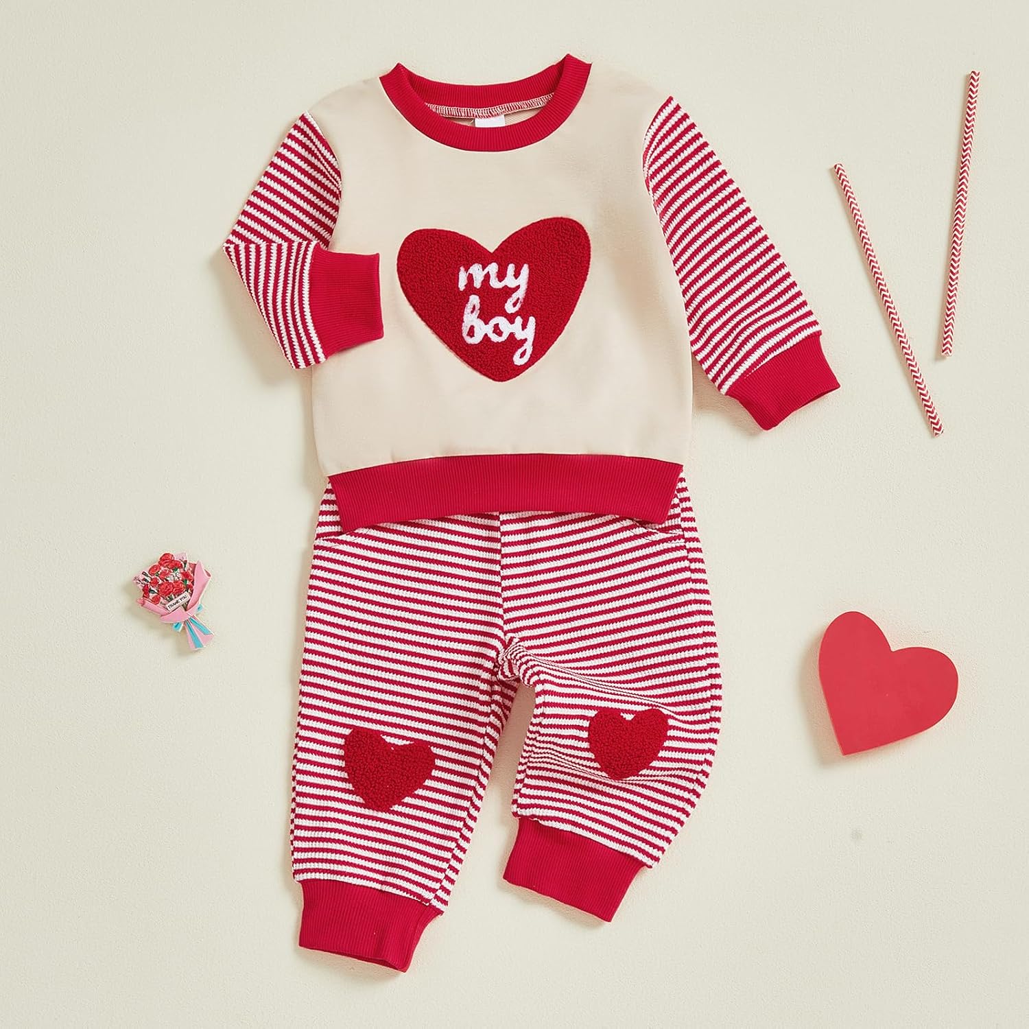 FYBITBO Baby Boy Girl Valentines Outfit Lover Boy Sweatshirt Shirt Sweater Red Heart Pants Toddler Valentines Clothes - Image 2