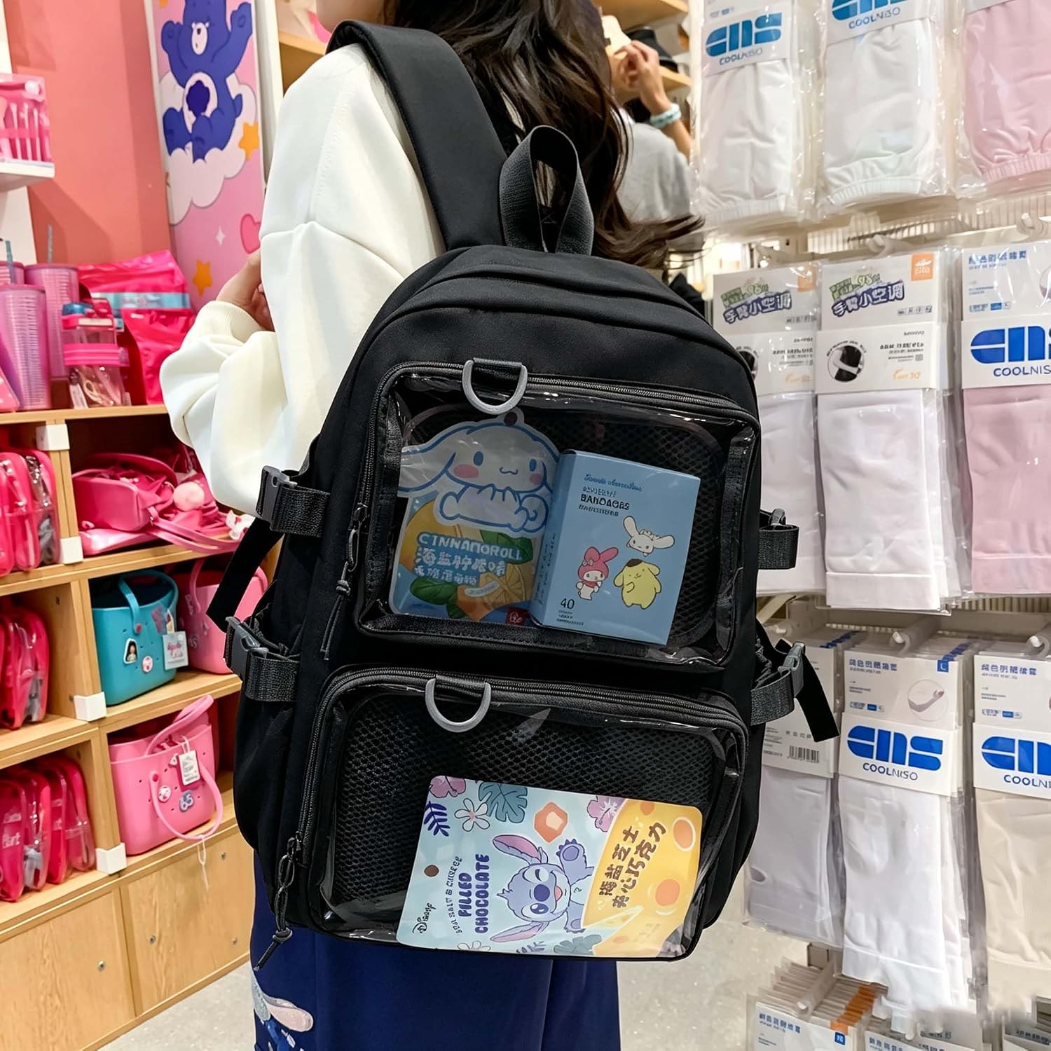Fozehlad Kawaii Ita Backpack for Anime Badges, Pink Clear Window Backpack Bag, Cute Y2K Aesthetic Bookbag for Women image 2