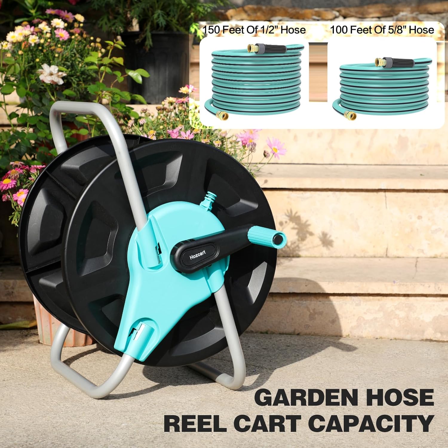 Garden Hose Reel Cart,Hold Up to 50-130 Feet of 5/8" Hose,Wall Mounted Water Hose Reel,Portable Hose Reel Holder,for Outside Car Washing, Watering