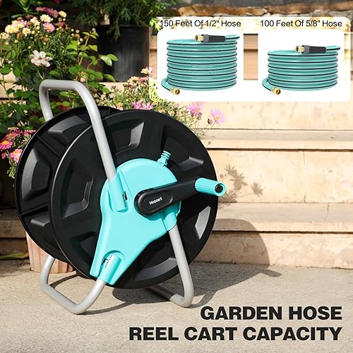 Miniatura 5 de Carrete de manguera de jardín, soporta hasta 50 a 130 pies de manguera de 58 pulgadas, carrete de manguera de agua montado en la pared, soporte de