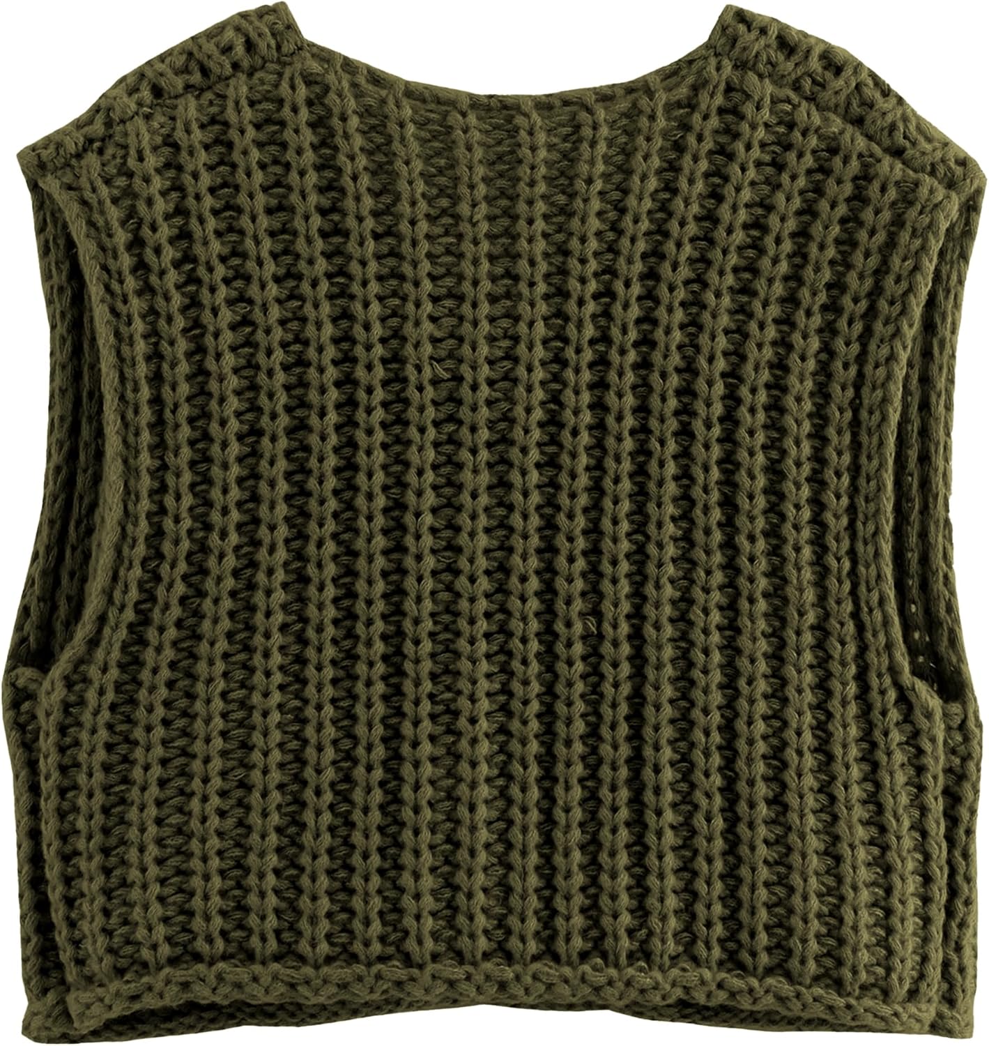 Hixiaohe Womens Crochet Chunky Knit Top Sleeveless Button Down Crop Tops Trendy Cardigan Sweater Vest for Women with Pockets - Image 3