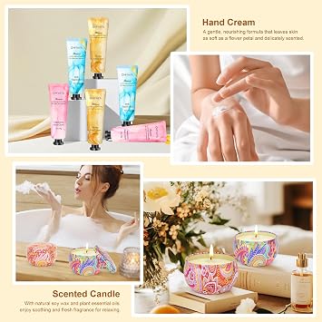 Scented Candle Gift Set for Women, Hand Lotion Gift set, Mini Hand Lotion Bulk with 2 Pack Aromatherapy Candles for Bridesmaid, Birthday, Valentine's, Mother's Day, Christmas