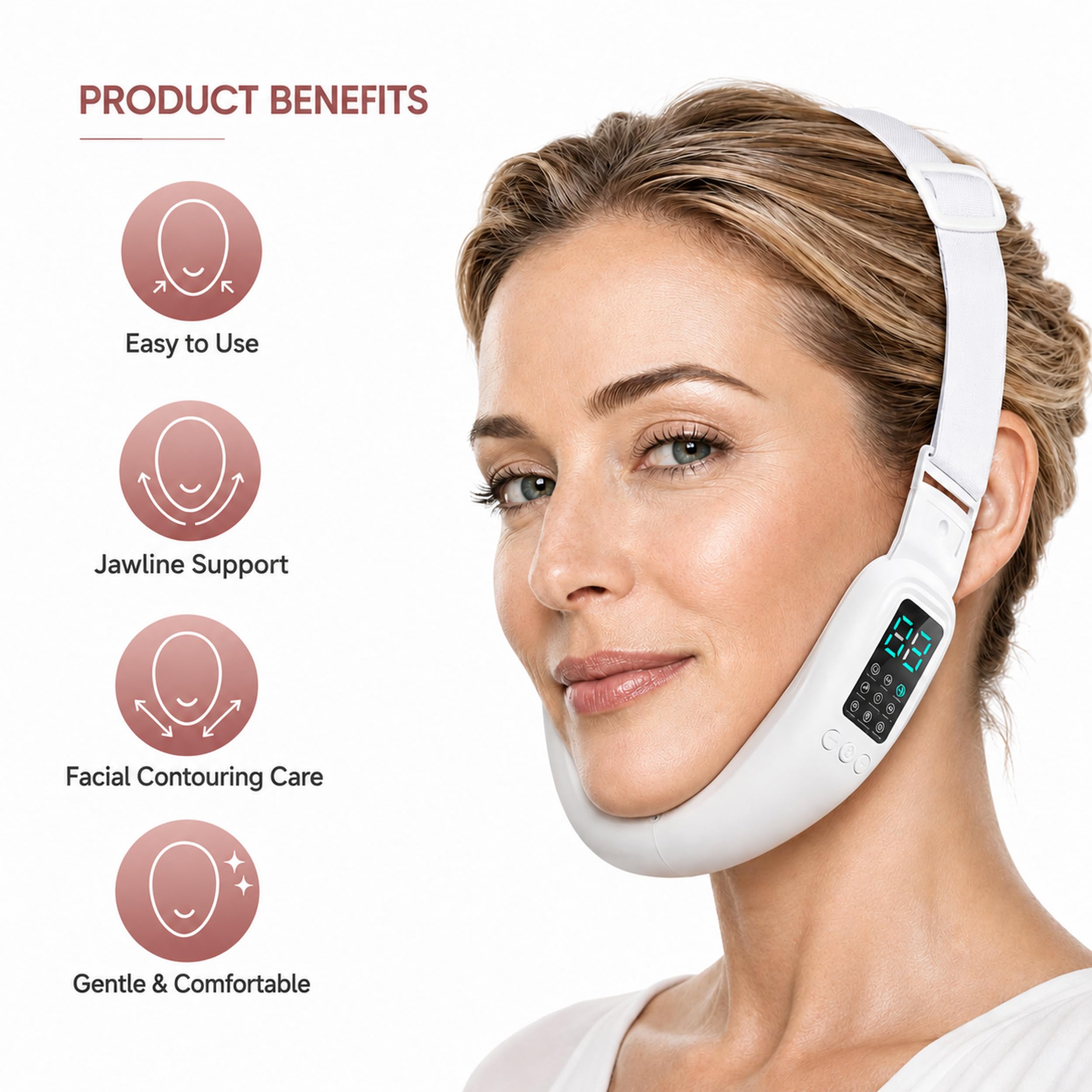 Máquina facial en V para doble barbilla, dispositivo de contorno de mandíbula con 8 modos y 15 intensidades ajustables, dispositivo inalámbrico de belleza V-Line para contornos faciales definidos
