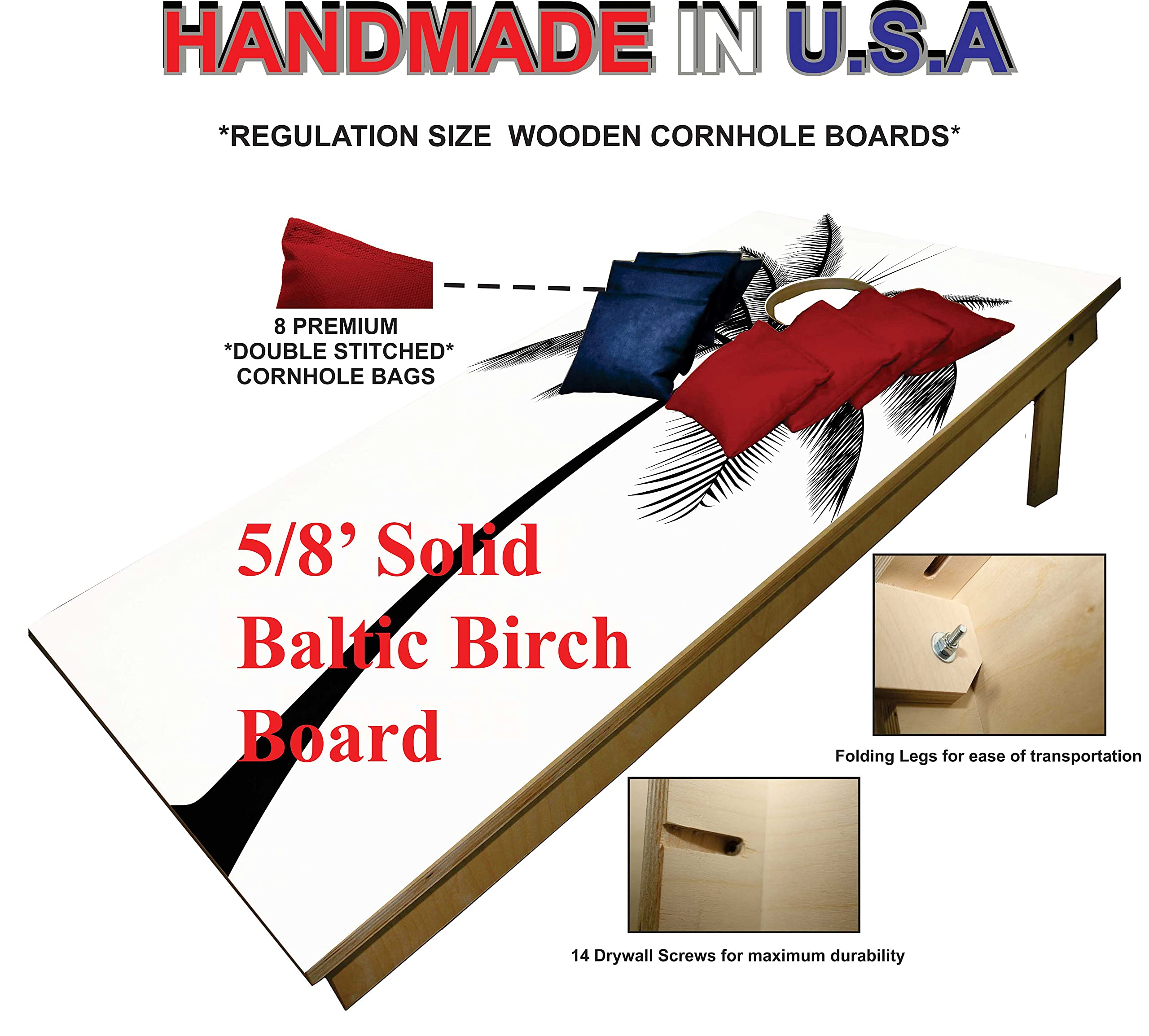 Premium Cornhole Set - Palm Tree Black White Tailgate Cornhole Boards w Set of 8 Cornhole Bags!616