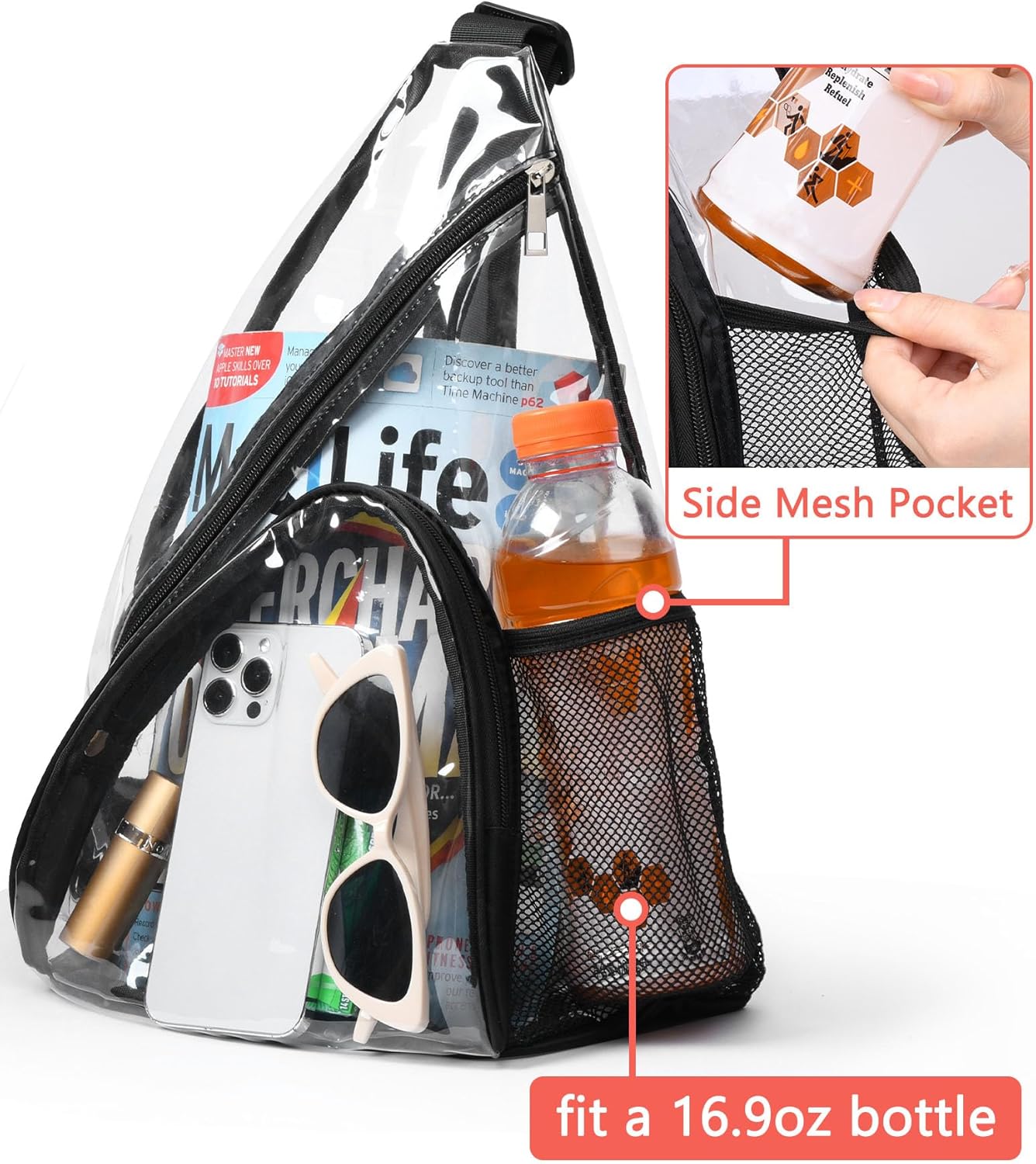 HULISEN Clear Sling Bag, Clear Bag Stadium Approved, Transparent Shoulder Crossbody Backpack Chest Casual Daypack - Image 5