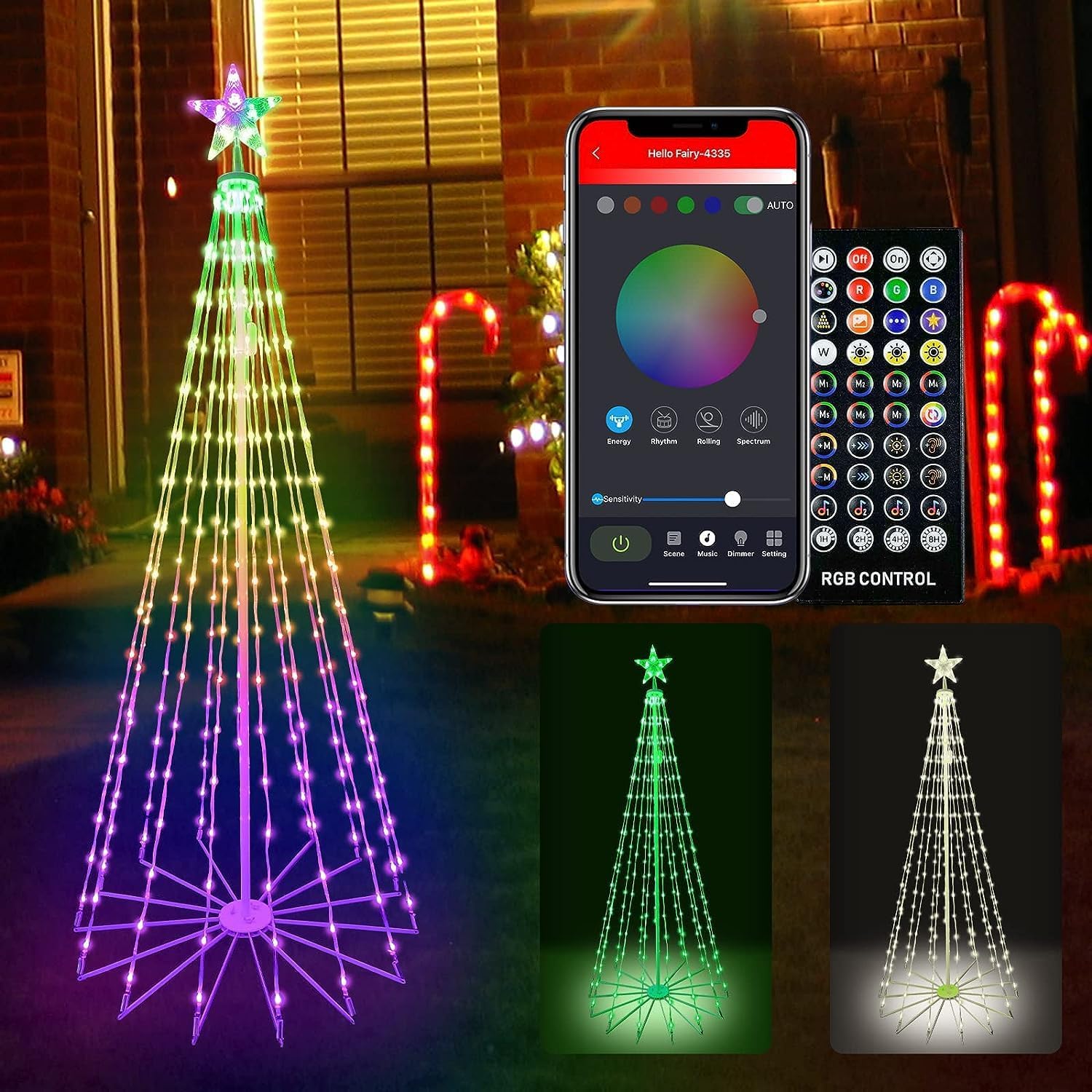 Buy Amposei 7Ft 295 LED Christmas Cone Tree Light Outdoor Bluetooth Smart Fairy String Lights Waterproof Music Sync Twinkle Light with Phone APP Remote Control, Color Changing Rope Lights for Party Garden
