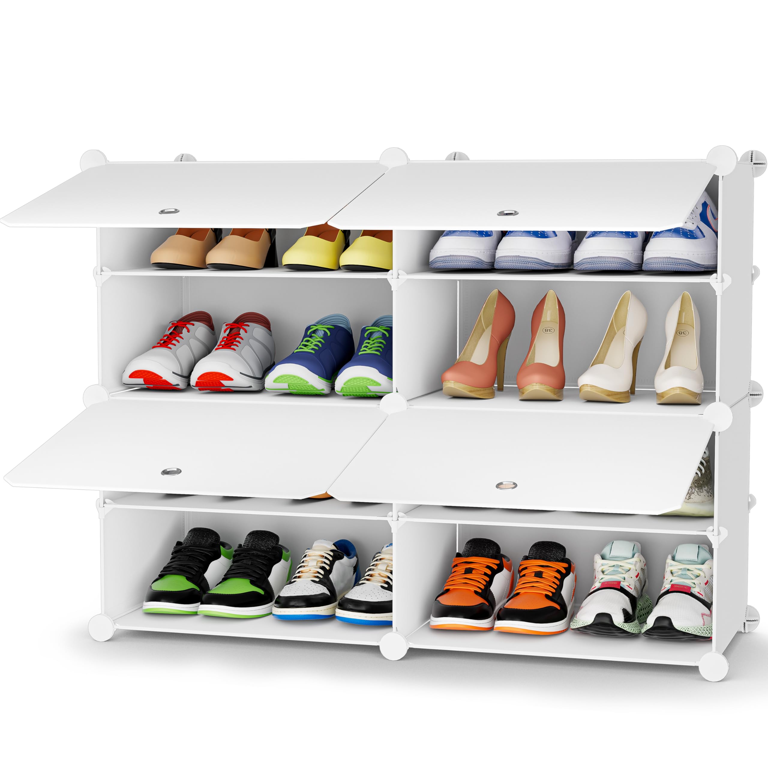 HOMIDEC Shoe Storage, Oversized 2 x 4 Tier Shoe Rack Organiser to 16 Pair Shoes, Multifunctional Dust-proof Shoe Storage Cabinet for All Kinds of Shoes, Books, Toys and Clothing