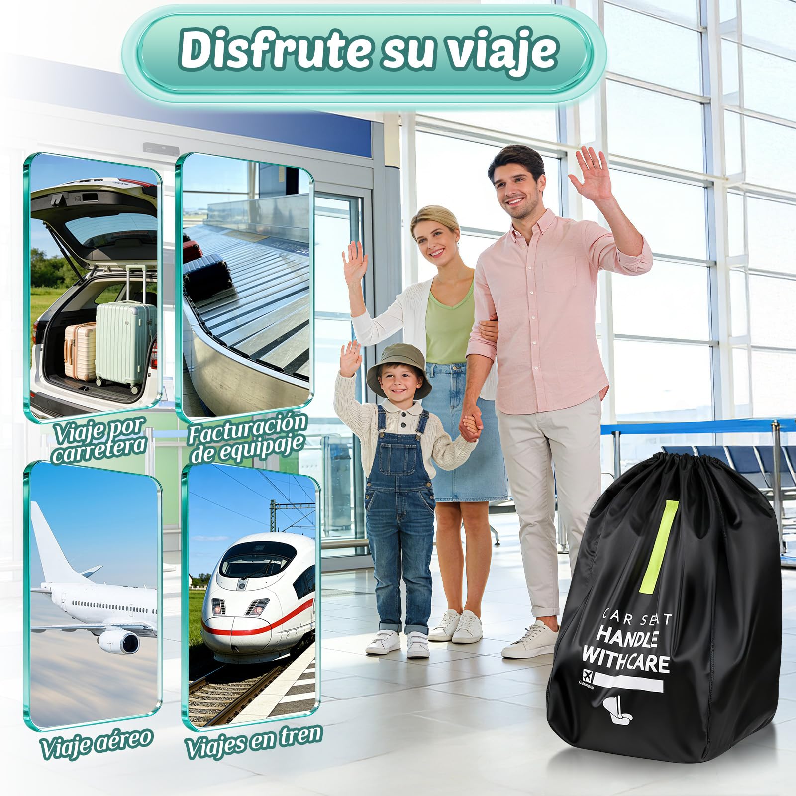 Guiseapue Bolsa de Viaje para el Asiento de automóvil avión: Bolsa de Asiento de automóvil Premium para Viajes de Aire para Todos los transportistas para bebés y Refuerzo y Convertible, Cobertura