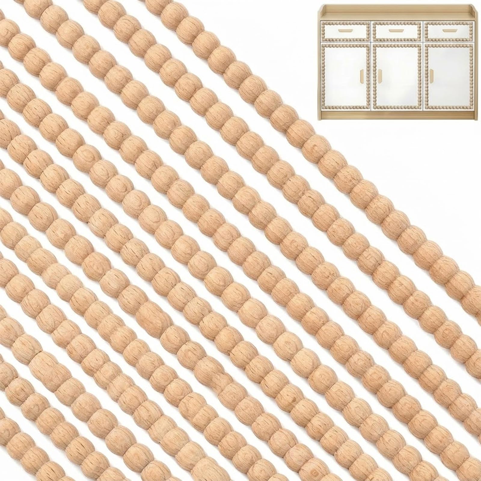 12 Pack Solid Wood Beading Trim, 40cm x 1.2cm Pearl Moulding for Panelling