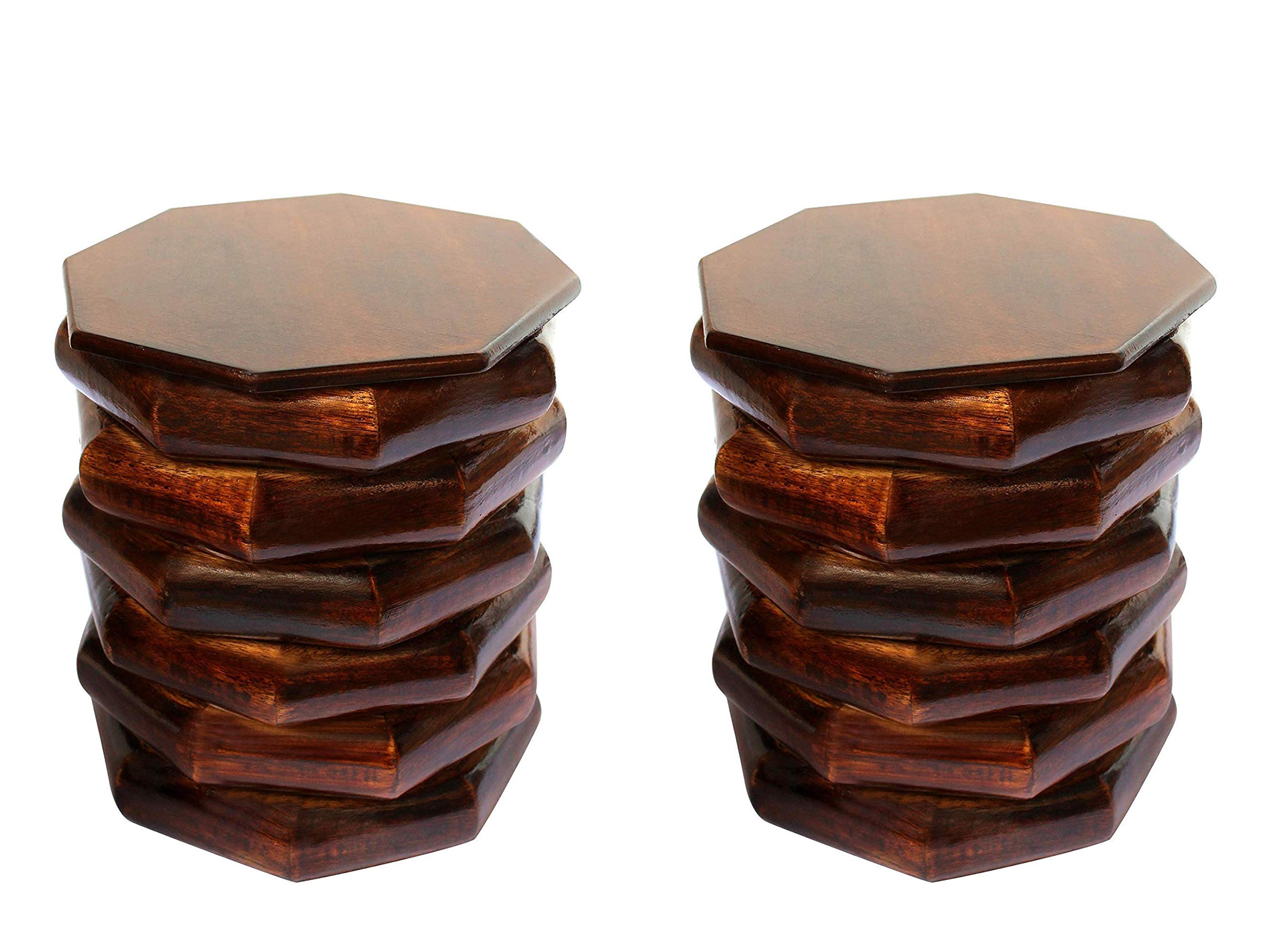 Incredible Hub Wooden Small Stool/Work Fancy Designer Foot Coffee/Fruit Stool/Round Table Antique Style (Brown)(Set of 2) Combo Offer