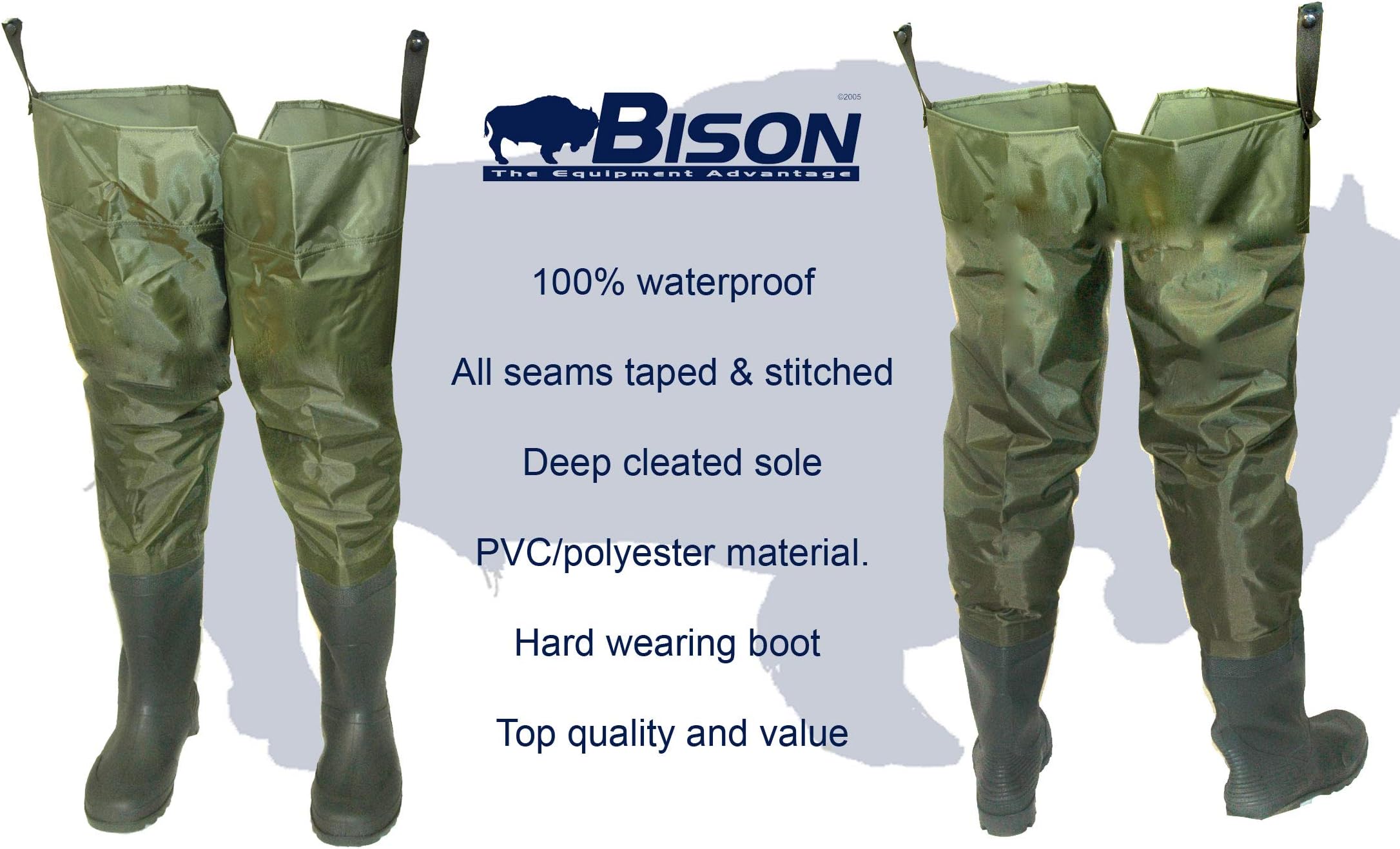 Bison PVC/NYLON THIGH HIP WADERS SIZE 9