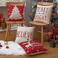 Vista 6 de CAROMIO Juego de 4 fundas de almohada decorativas de Navidad de 18 x 18 pulgadas, fundas de almohada decorativas de granja para el hogar, ciervos