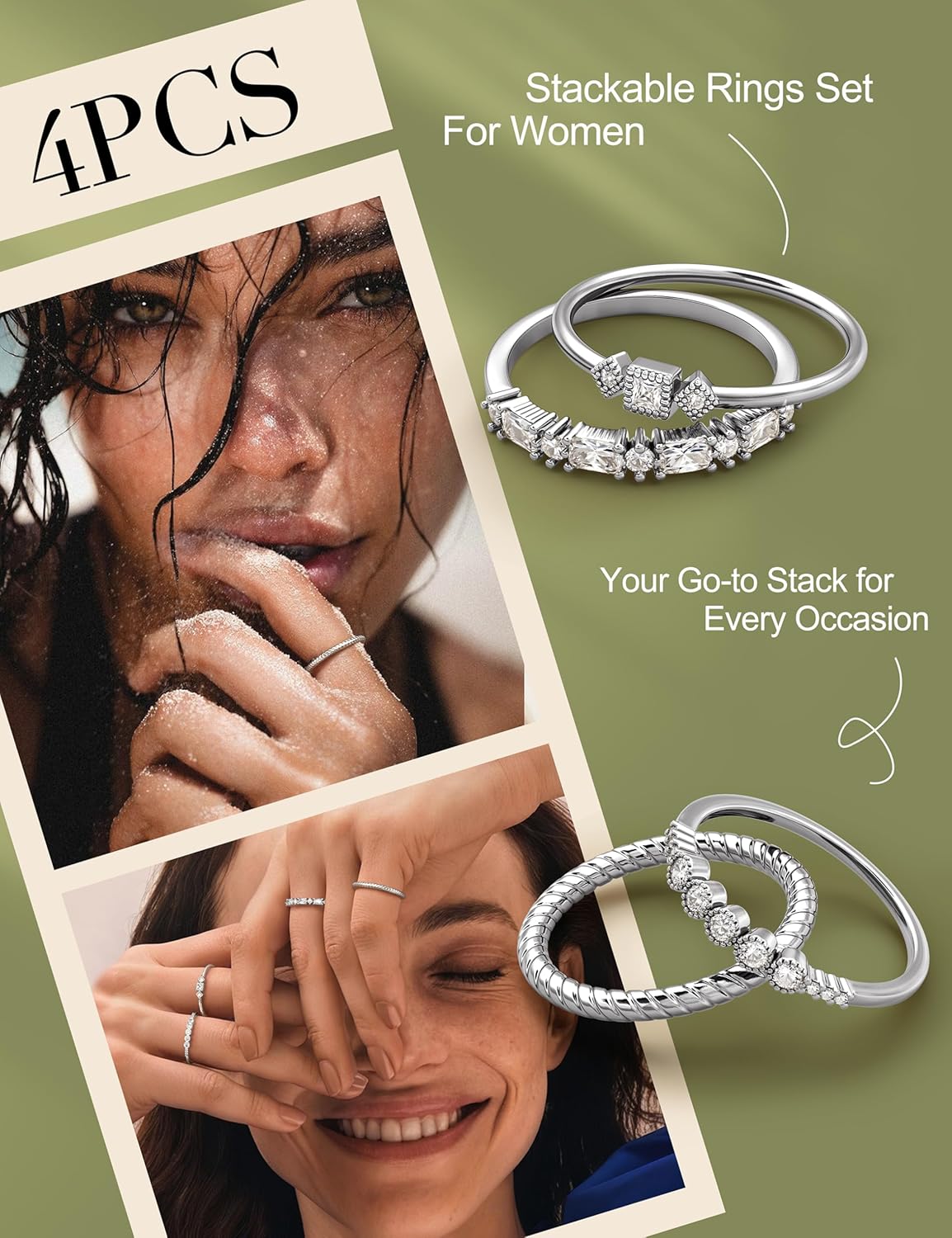 ORAZIO 14K Gold Plated Stackable Rings for Women Non Tarnish Dainty Cubic Zirconia Wedding Engagement Bands Ring Set Minimalist Trendy Statement Anniversary Promise Thumb Stacking Rings Size 6-10 - Image 3