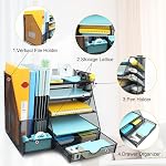 Desk Organizers Vertical File Holders, Mesh Paper Letter Tray with Sliding Drawers and Pen Holder, 5 Tier Desktop File Organizer for Home Office School, Black