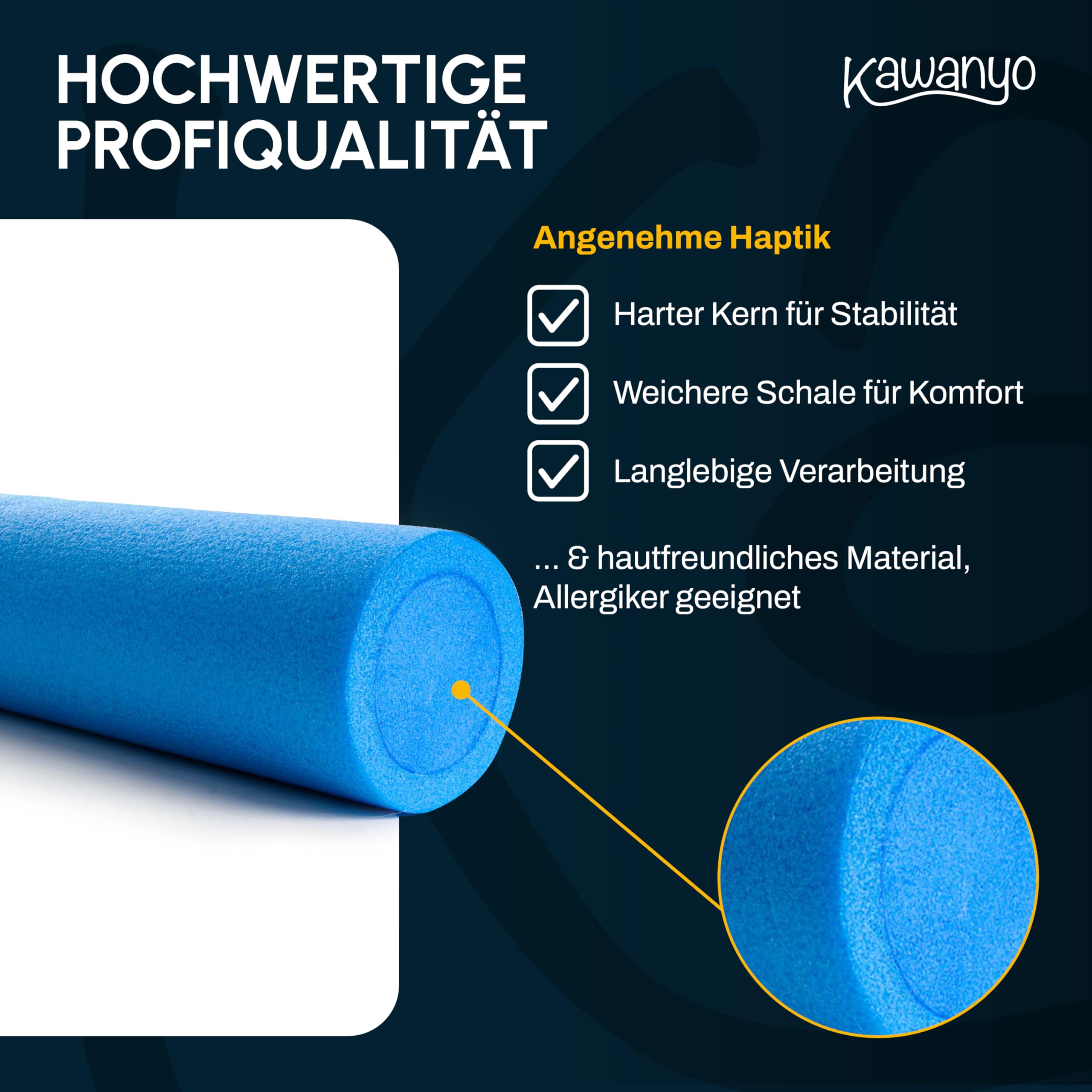 Pilates Rolle für Stabilitäts- & Balanceübungen – Übungshilfe zum Pilatestraining – Yoga Rolle aus Hartschaum für Yoga, Pilates, Fitness, Gymnastik, Reha & Therapie