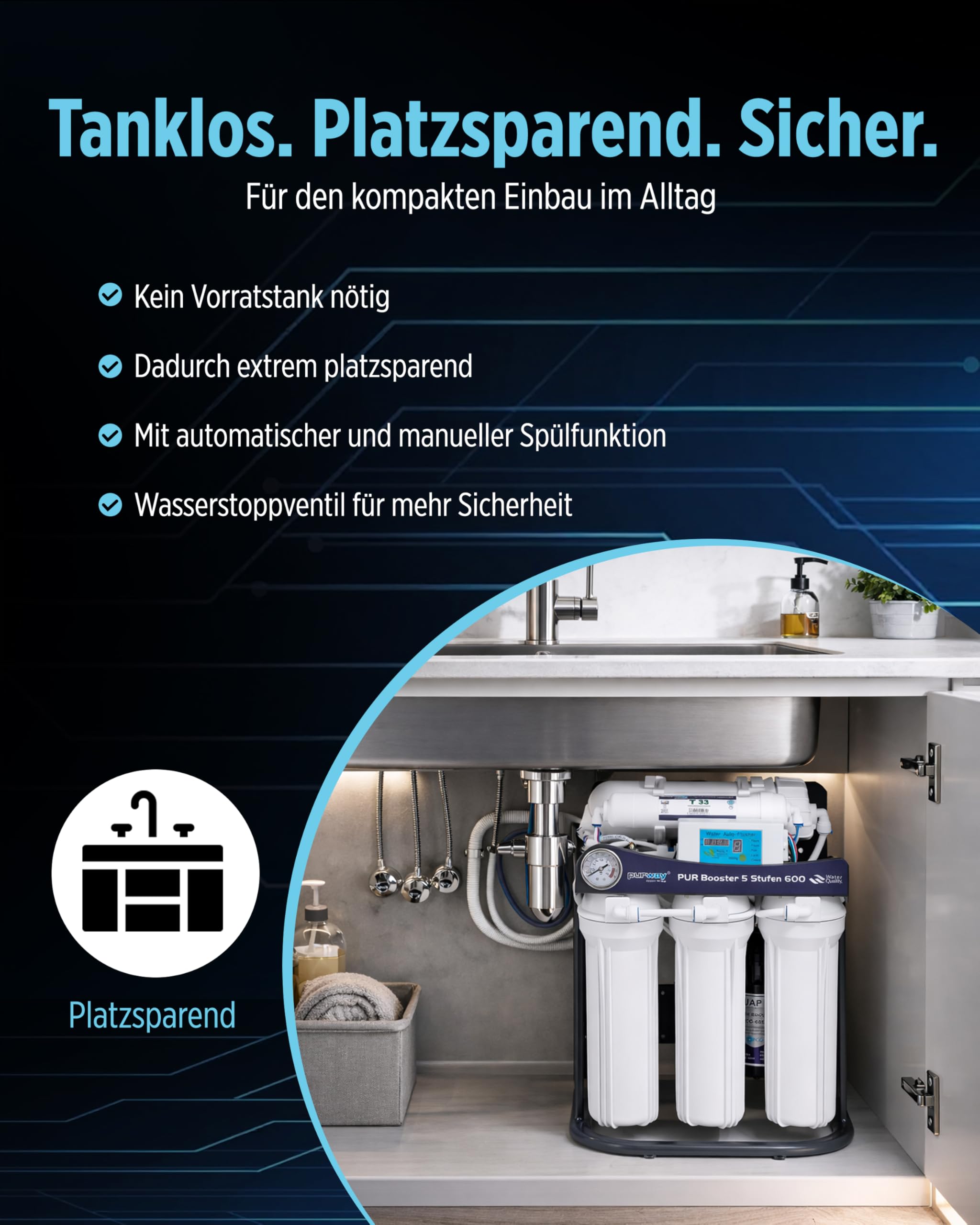 purway® PUR Booster 5 Stufen 600 GPD Direct flow tanklose Osmoseanlage