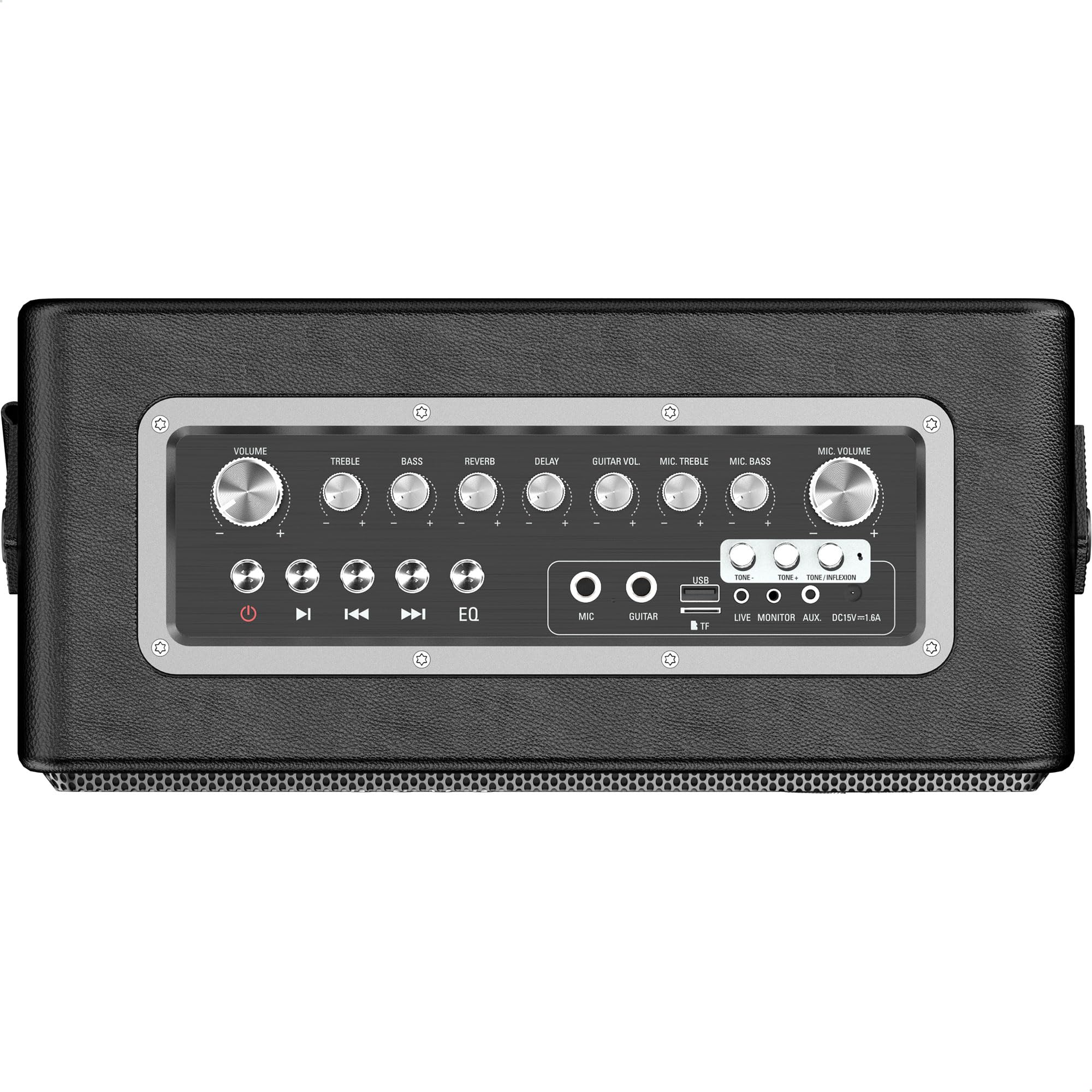 C.Perkins - ROADY-FL - Le TOUT-EN-UN professionnel de 100W, sur batterie, avec 1 micro sans fil UHF et un panel de fonctionnalités - Bluetooth, USB, Jack, Micro-SD - Cuir noir