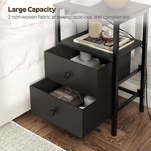 Miniatura 6 de YATINEY Juego de 2 mesitas de noche, mesita de noche con estación de carga y puertos USB, mesitas de noche con 2 cajones no tejidos, mesas