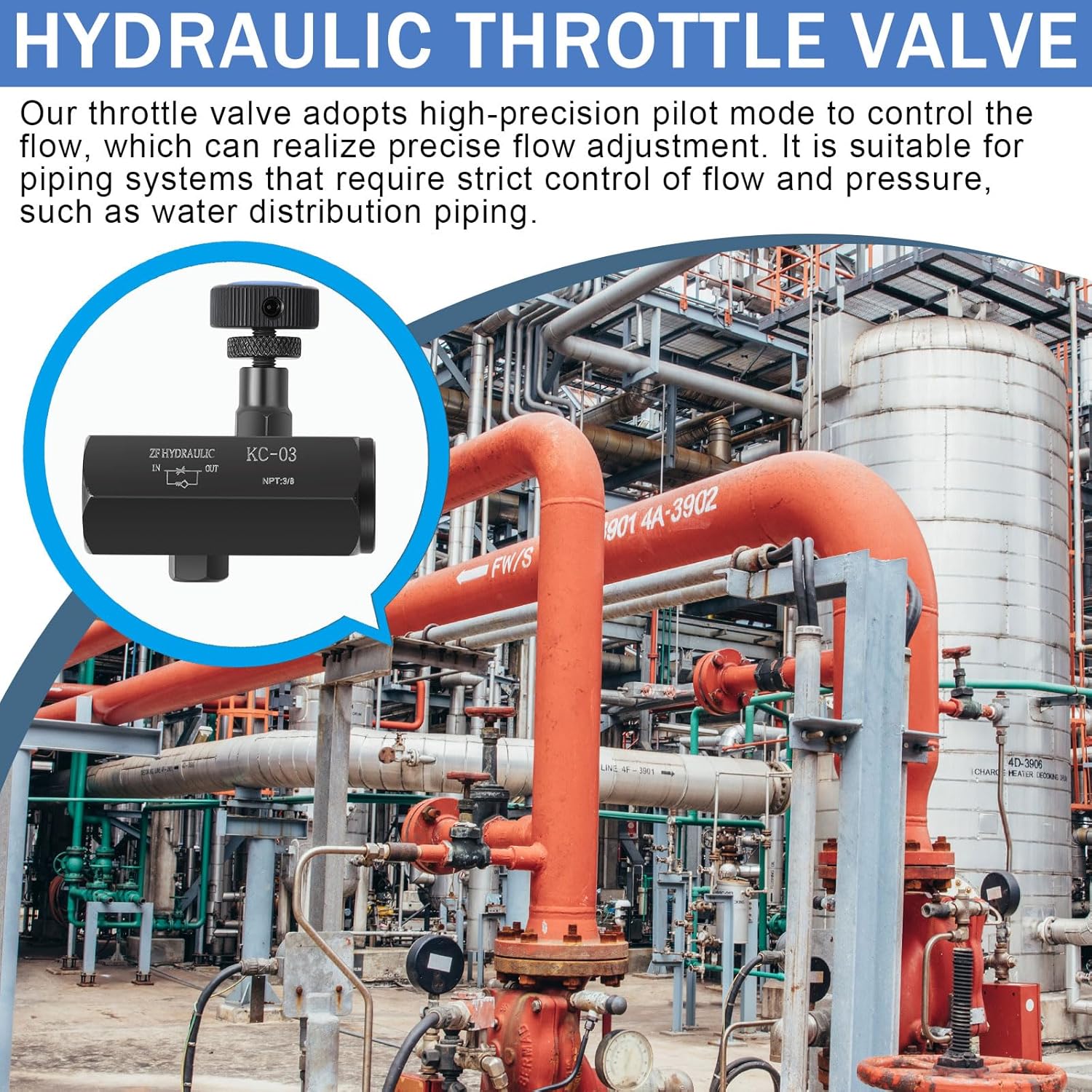 2 Pcs Hydraulic Flow Control Valve KC-03 3/8" NPT Threaded Throttle Check Valve 3000PSI Carbon Steel Hydraulic