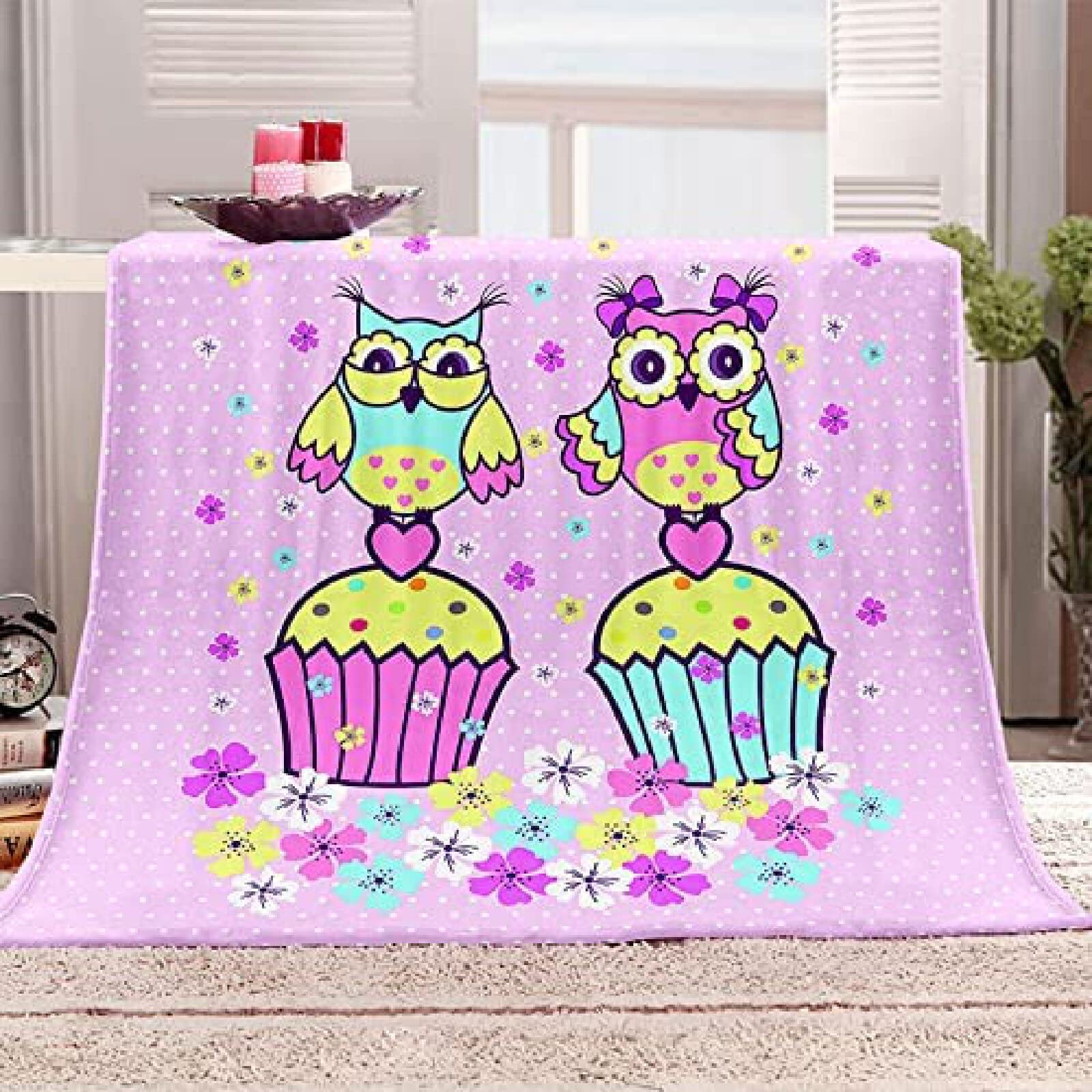Mantas Cabeza De Gato De Dibujos Animados Manta Borreguito Extra Suave para Sofá Sillón y Viaje-130X150Cm