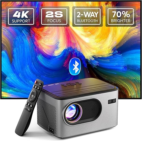 Miniatura 1 de Control remoto de enfoque 2S Proyector PANSEBA 4K Native 1080P Proyector de cine al aire libre, Bluetooth 5.2 Mini proyector portátil para cine en