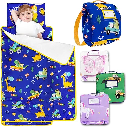 Miniatura 9 de Primlect - Tapete para siesta para bebé con almohada extraíble y manta de franela, bolsa de dormir portátil para niños, fácil de enrollar, lavable,