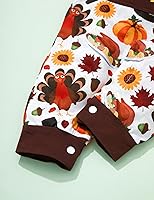 Vista 6 de KANGKANG Traje de Acción de Gracias para bebé niño My First Thanksgiving ropa mameluco + overol de pavo + sombrero conjunto de 3 piezas