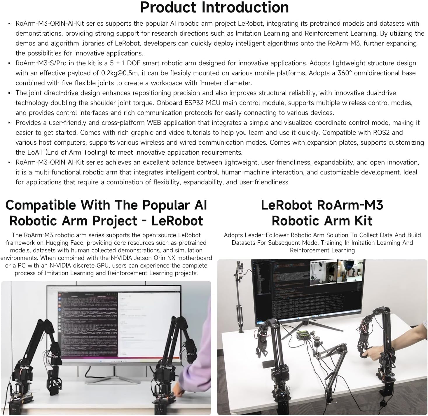5+1 DOF High-Torque Serial Bus Servo Dual Robotic Arm AI Kit, Support Hugging Face LeRobot AI Robotic Project, ESP32, with Jetson Orin NX 8GB Kit @XYGStudy (RoArm-M3-S-ORIN-NX-AI-Kit)