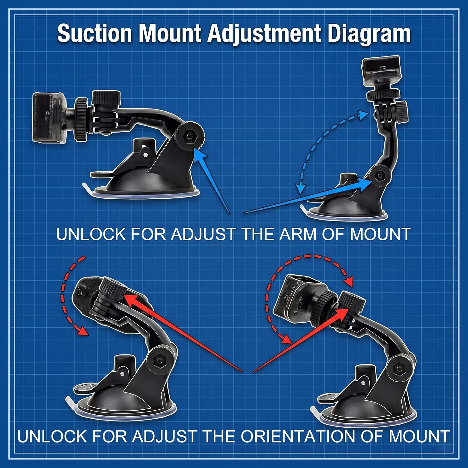 Walkie Talkie Suction Cup Mount, Adjustable Two-Way Radio Holder for Car Windshield and Dashboard, Vehicle Window Mounting Bracket for BaoFeng Retevis Motorola Handheld Transceivers with Belt Clip