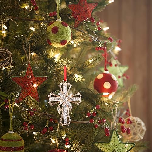 Miniatura 26 de WaaHome Adornos de Navidad cristianos de cruz – Adornos religiosos de metal para decoración de árbol de Navidad, regalos para mujeres, hombres, Rosa