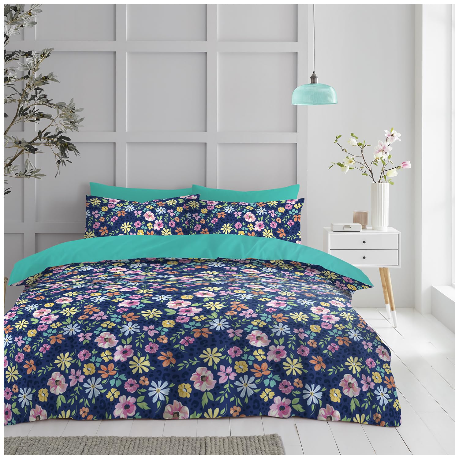 Gc Gaveno Cavailia Elizabeth Blue Floral Blue Duvet Cover King Size | Breathable Hypoallergenic Microfiber Bedding Quilt Cover Set | Reversible Duvet Cover Sets With Pillowcases